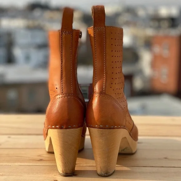 Swedish Hasbeens Women's Perforated Zipper Leather Tan Brown Boot Size 36 / US 6 - Picture 7 of 11